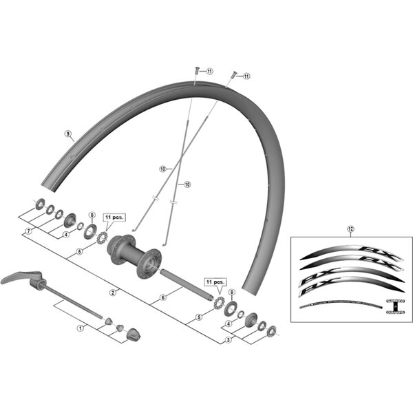 Shimano Shimano Spares WH-RX010-F complete hub axle, 108 mm