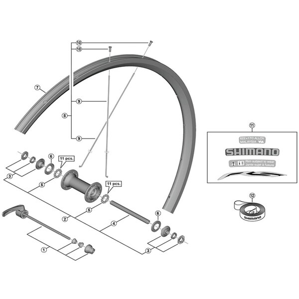 Shimano Shimano Spares WH-RS100-F complete hub axle, 108 mm
