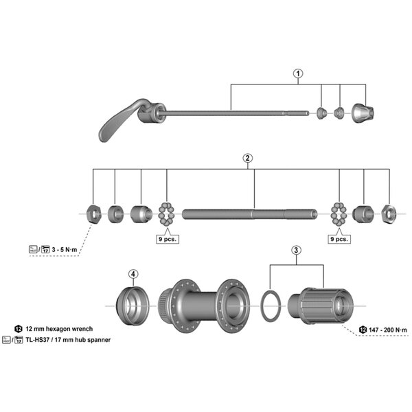 Shimano Shimano Spares FH-TX505 complete hub axle, 146 mm