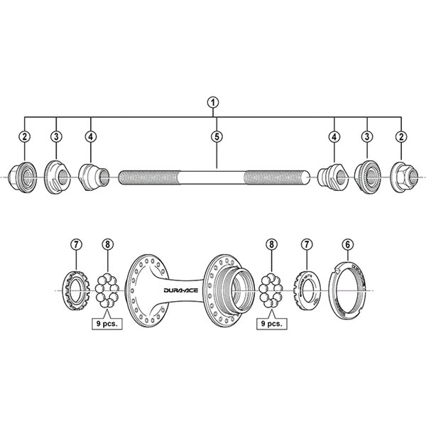 Shimano Shimano Dura Ace HB-7710 Rear Track Complete Axle 164 mm