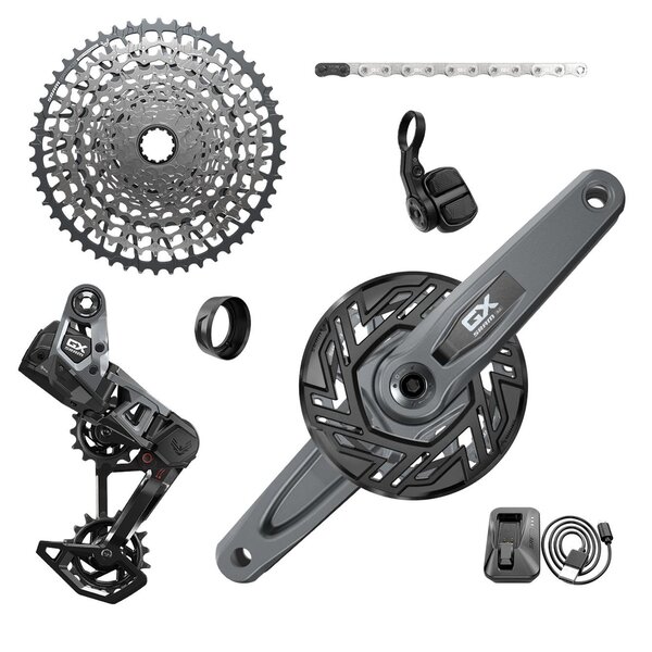 SRAM GX T-Type Eagle E-MTB Transmission AXS Groupset (RD w/Battery/Charger/Cord, EC POD, FC GX Bosch ISIS 160 w/cap, CR T-Type 36T,Clip-on Guard, CN 126l, CS XS-1275 10-52t):  160MM