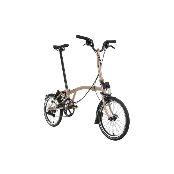 Brompton Brompton C-Line Folding Bike, 4-Speed, Dune Sand/Black, Mudguards & Rack, Dynamo Lights, Telescopic seat-post, Large-Bars
