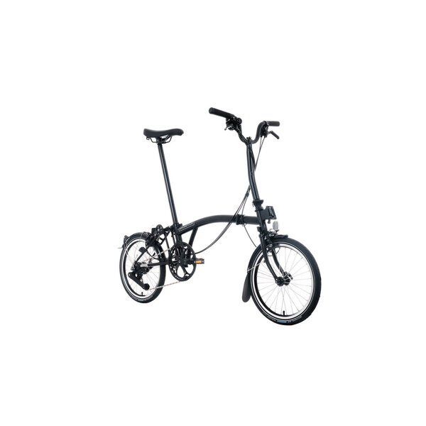 Brompton Brompton C-Line Folding Bike, 4-Speed, Black Matt/ Black, Mudguards & Rear Rack, Standard seat-post, High-Bars