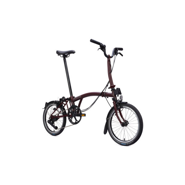 Brompton Brompton C-Line Folding Bike, 12-Speed, Plum Red / Black, Mudguards & Rear Rack, Standard seat-post, High-Bars