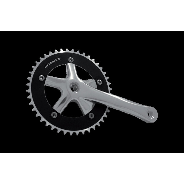 Crankset Polished SYSTEMEX CRANKSET Single Speed 170mm Crank length 44t 1/2 x 1/8 Chain ring 130 PCD