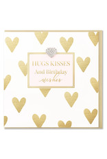 Hearts Design Wenskaart - Hugs, Kisses & Birthday Wishes