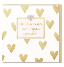 Hearts Design Wenskaart - Hugs, Kisses & Birthday Wishes