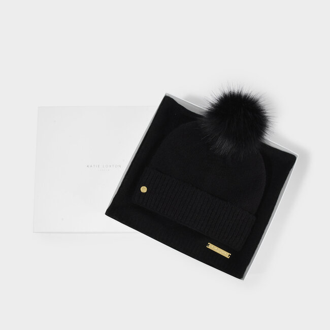 Katie Loxton Giftset - Sjaal & Muts - Zwart