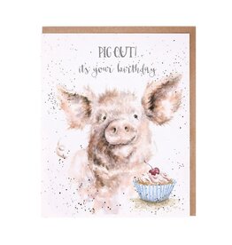 Wrendale Wenskaart - Pig out! It's your Birthday