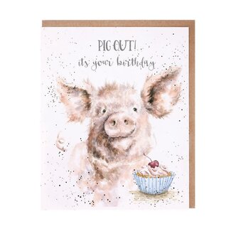 Wrendale Wenskaart - Pig out! It's your Birthday