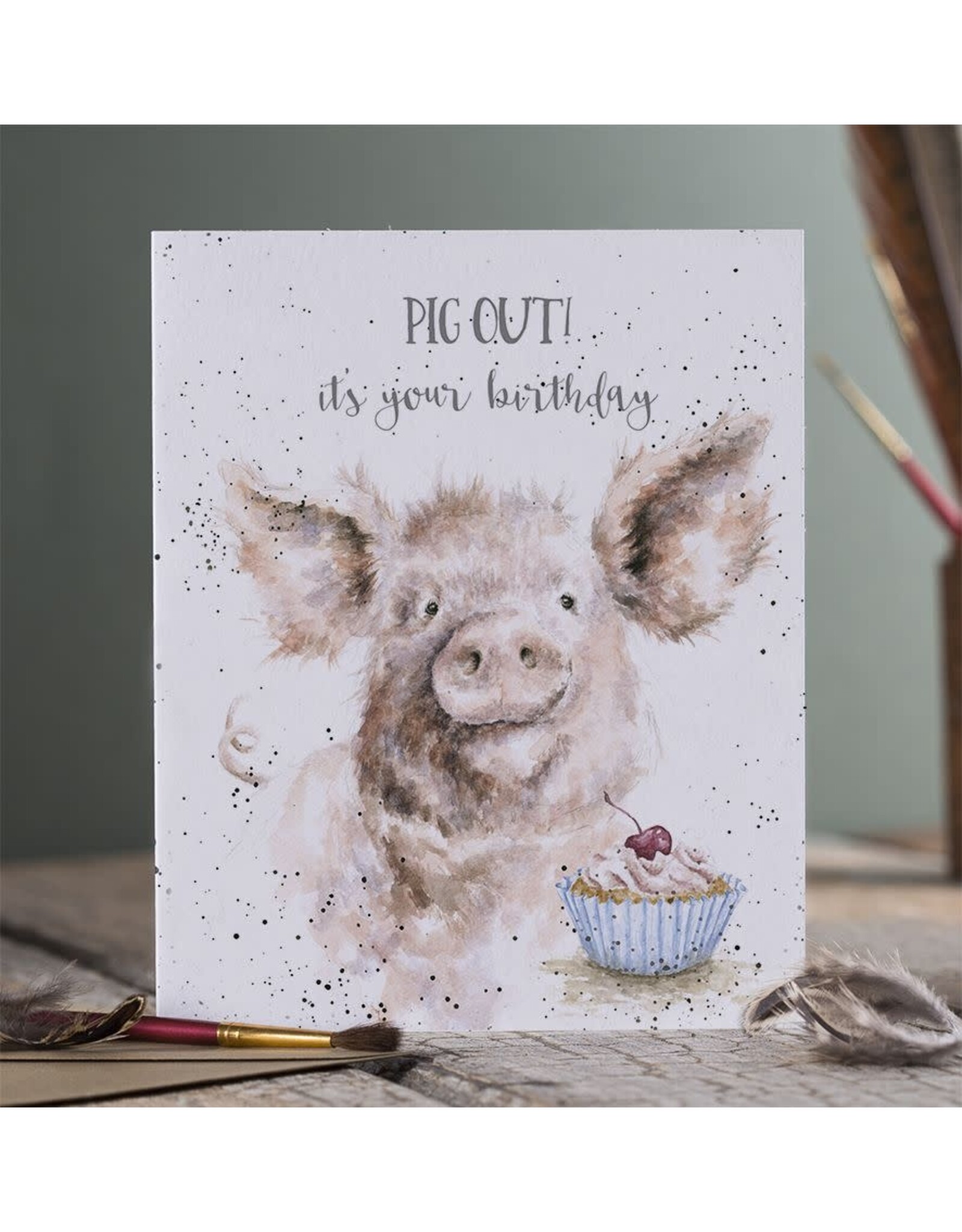 Wrendale Wenskaart - Pig out! It's your Birthday