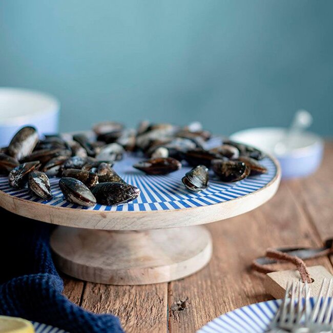 Cakestand - Mangohout White/blue - Large