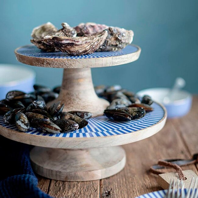 Cakestand - Mangohout White/blue - Large