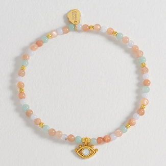 Estella Bartlett Armband - Evil Eye - Peach Moonstone and Lime Aventurine