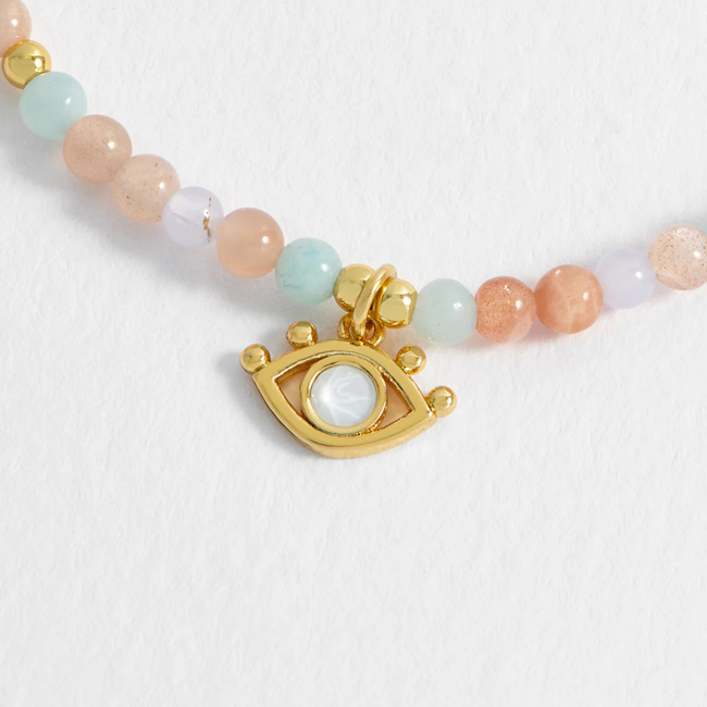 Estella Bartlett Armband - Evil Eye - Peach Moonstone and Lime Aventurine