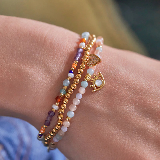 Estella Bartlett Armband - Evil Eye - Peach Moonstone and Lime Aventurine