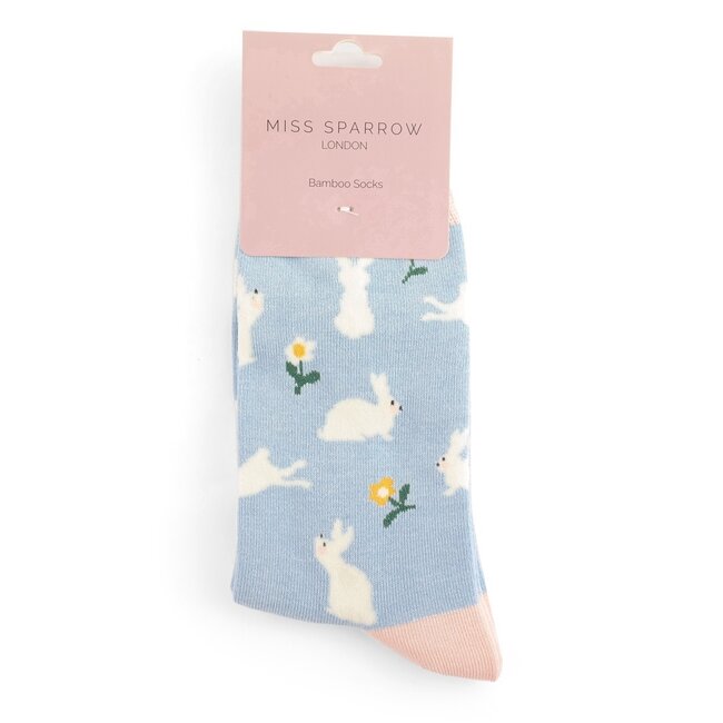 Miss Sparrow Sokken - Bunnies & Daisies - Powder Blue