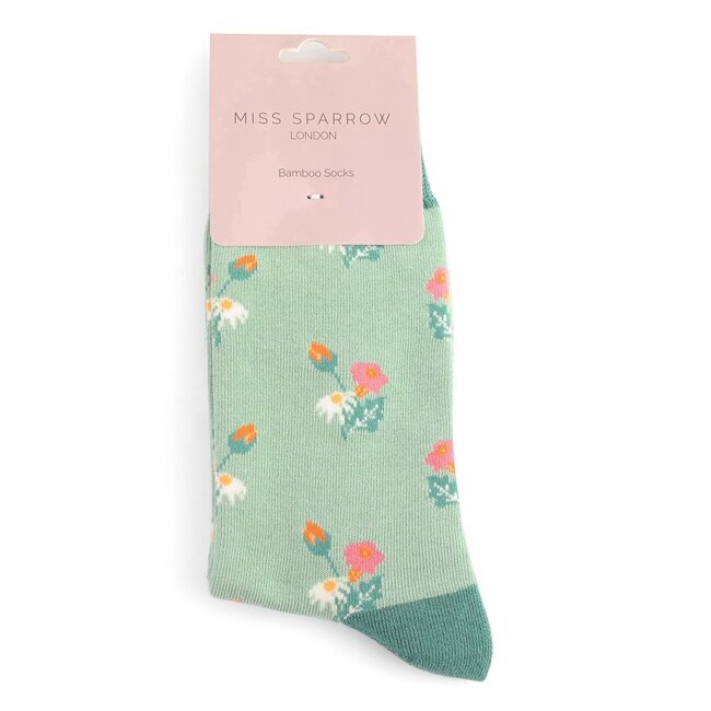 Miss Sparrow Sokken - Mini Floral - Duck Egg