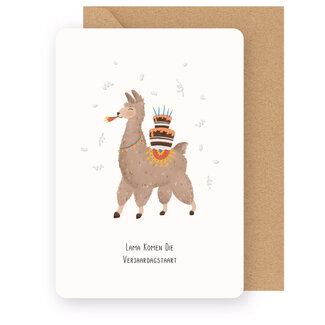 Enfant Terrible Wenskaart - Lama komen die Verjaardagstaart