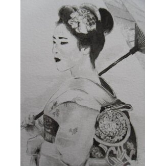 Geisha 2 paraguas Shikishi 13x12 cm