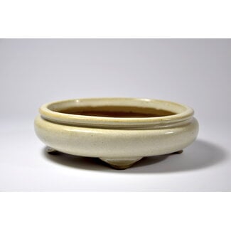  Shibakatsu (Katsuichi Shibata) Oval beige glazed Shibakatsu pot - 165 mm