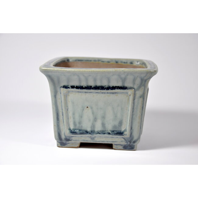 Square blue glazed Shibakatsu pot - 124 x 124 x 90 mm