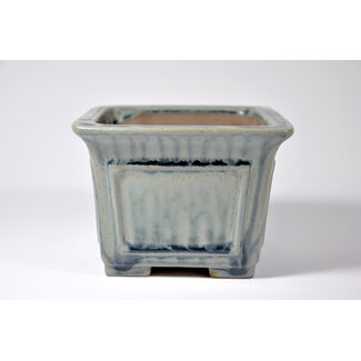 Shibakatsu (Katsuichi Shibata) Square blue glazed Shibakatsu pot - 124 mm