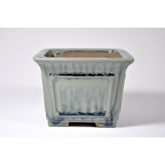 Square blue glazed Shibakatsu pot - 124 x 124 x 90 mm