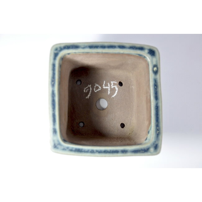 Square blue glazed Shibakatsu pot - 124 x 124 x 90 mm