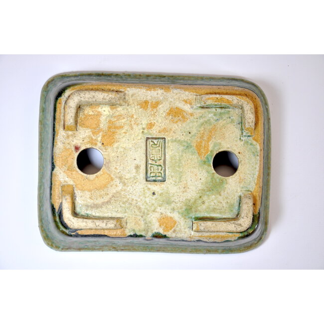 Rectangular green glazed Koto Chukan pot - 170 x 130 x 35 mm