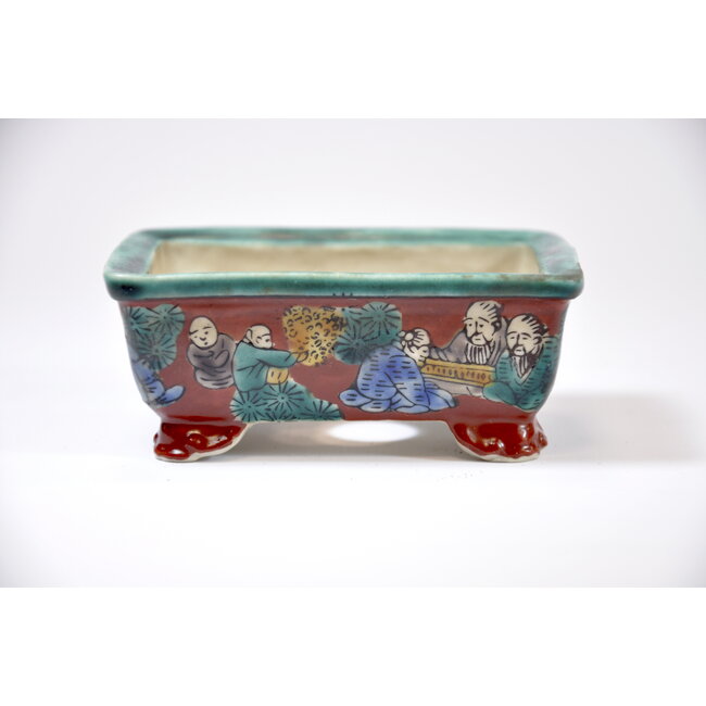Rectangular handpainted Kutani pot - 90 x 62 x 35 mm