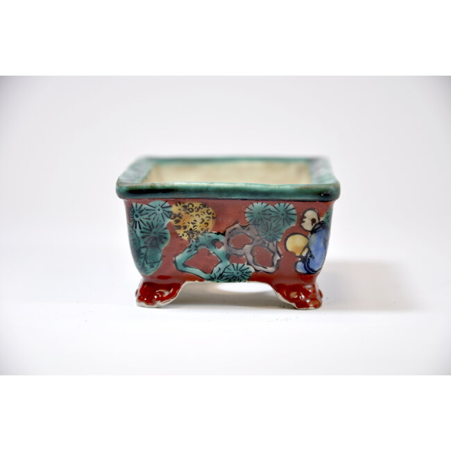 Pot Kutani rectangulaire peint à la main - 90 x 62 x 35 mm