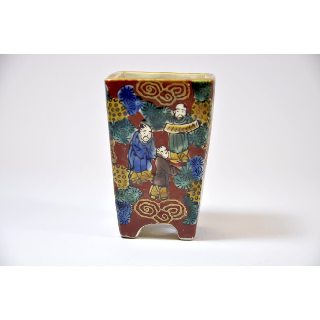 Square handpainted Kutani pot - 50 x 50 x 75 mm