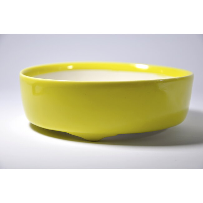 Round yellow glazed Seifu pot - 149 x 149 x 47 mm