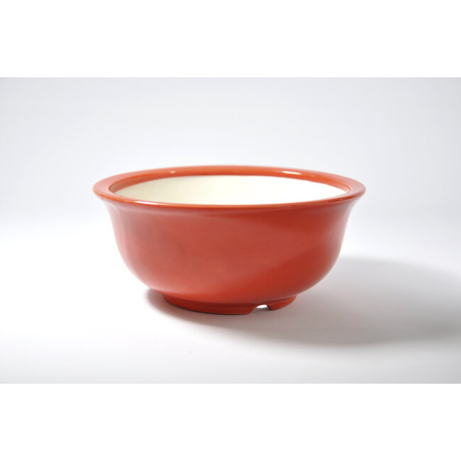 Round coral red Seifu pot - 144 x 144 x 62 mm