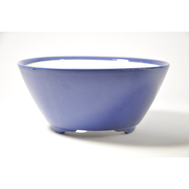 Rond blauw geglazuurde Seifu-pot - 150 x 150 x 68 mm