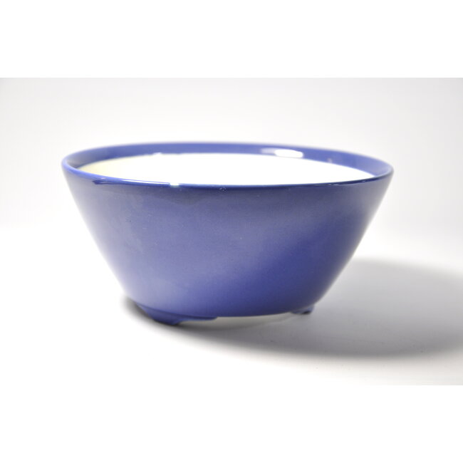 Rond blauw geglazuurde Seifu-pot - 148 x 148 x 69 mm