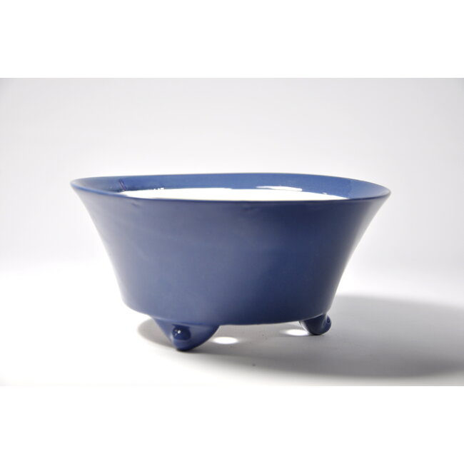 Rond blauw geglazuurde Seifu-pot - 148 x 148 x 69 mm