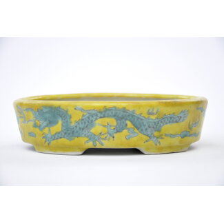 Chinese bonsai pots Vaso ovale giallo smaltato dipinto a mano - 150 mm