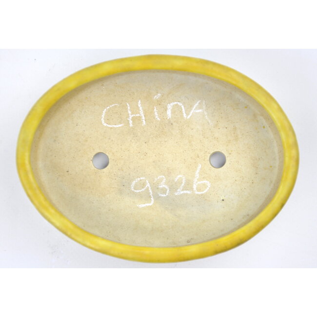 Oval hand-painted yellow glazed  pot - 150 x 112 x 40 mm