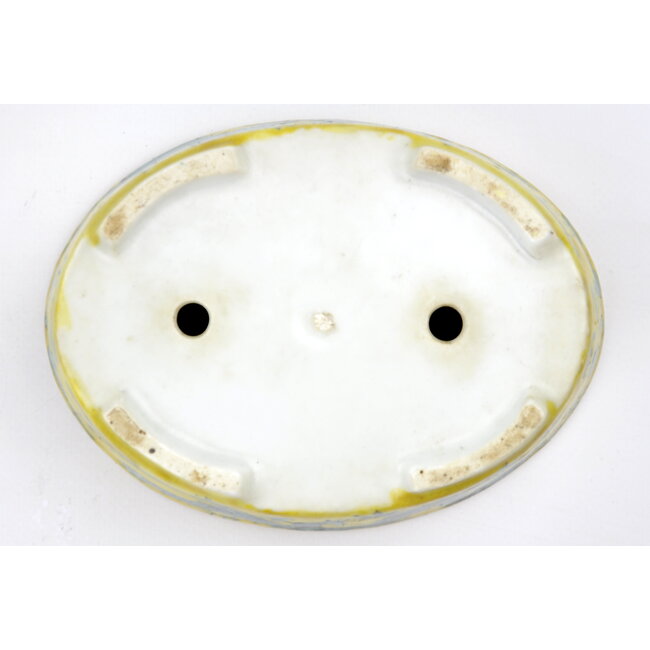 Oval hand-painted yellow glazed  pot - 150 x 112 x 40 mm