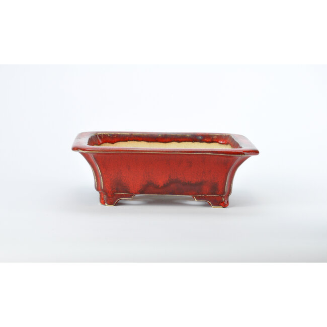 Rectangular red Sharaku pot - 183 x 152 x 60 mm