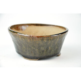 Bonsai 102 mm round green bonsai pot by Bonsa, Tokoname, Japan