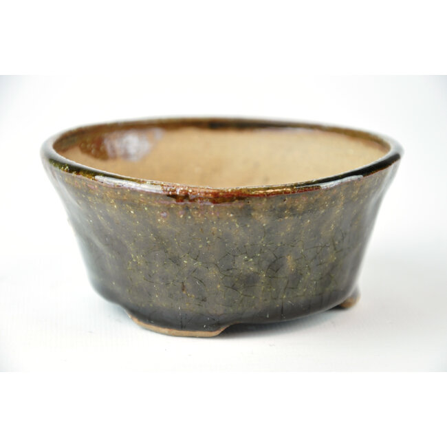 Round green Bonsa pot - 102 x 107 x 45 mm