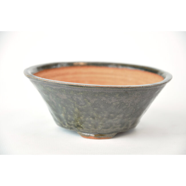 Round green Bonsa pot - 122 x 120 x 50 mm