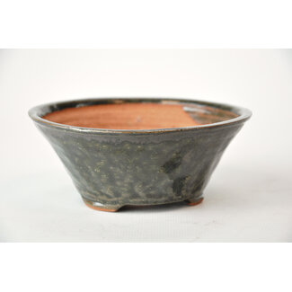 Bonsai 122 mm round green bonsai pot by Bonsa, Tokoname, Japan