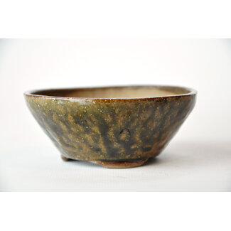 Bonsai 96 mm round green bonsai pot by Bonsa, Tokoname, Japan