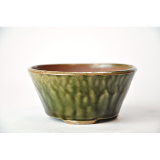 Bonsai 100 mm round green bonsai pot by Bonsa, Tokoname, Japan