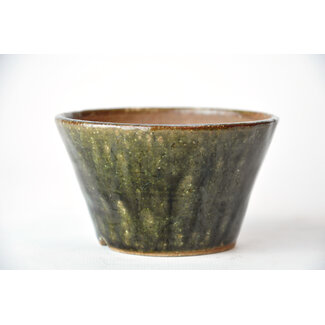 Bonsai 95 mm round green bonsai pot by Bonsa, Tokoname, Japan