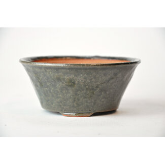 Bonsai 114 mm round green bonsai pot by Bonsa, Tokoname, Japan